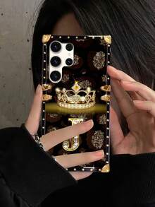 1pc Crown Letter "J" Rectangle Brand Anti-Drop Stylish Phone Case, Compatible With Apple IPhone/ Galaxy/OPPO Reno/Narzo/Vivo/TECNO - Multicolor - View 2