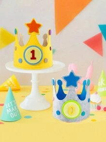 1 set Sombrero de corona de número de fieltro para cumpleaños, gorra ajustable con diseño floral, estilo de dibujos animados, partes de color aleatorio, regalo para baby shower, Pascua, para niñas/niños