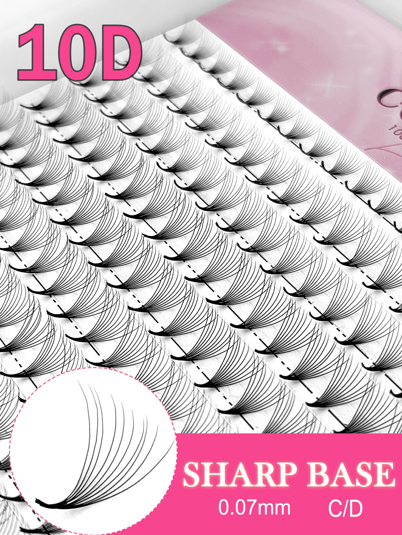 CoMango 300Fans C/D 0.07mm Quạt tạo khối làm sẵn 10D Đế nhọn Thân giữa Lông mi giả Mink - Nhiều màu - Xem 1