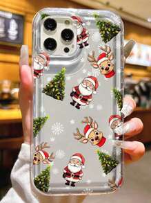 1个圣诞元素雪花图案透明气垫防摔TPU手机保护壳，兼容 - 彩色 - 查看 3