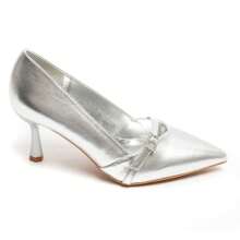 Thin Heel Pumps With Decorative Straps And Gold Buckles - Silver - View 2