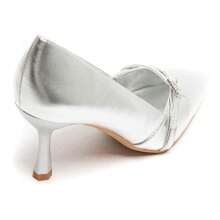 Thin Heel Pumps With Decorative Straps And Gold Buckles - Silver - View 4