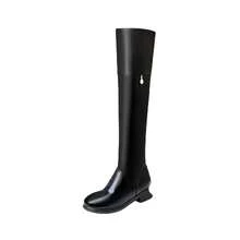 2023 Plush Warm Winter Women's Over The Knee Boots Simple Zipper Boots High Quality Pu Leather Thigh High Boot - 黑色 - 查看 6