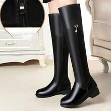 2023 Plush Warm Winter Women's Over The Knee Boots Simple Zipper Boots High Quality Pu Leather Thigh High Boot - 黑色 - 查看 10