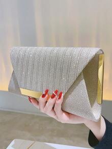 潮流时尚信封手拿包，欧美风格时尚斜挎包，优雅女士派对晚宴包 - 香檳色 - 查看 4