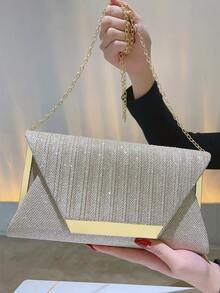 潮流时尚信封手拿包，欧美风格时尚斜挎包，优雅女士派对晚宴包 - 香檳色 - 查看 2