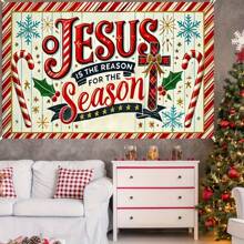1 tấm Polyester "Jesus Is The Reason For The Season" Biểu ngữ Giáng sinh - Phông nền trang trí trong nhà/ngoài trời đa năng cho lễ kỷ niệm ngày lễ, tiệc tùng, sự kiện tặng quà - Không cần nguồn điện - 1 cái - Xem 3