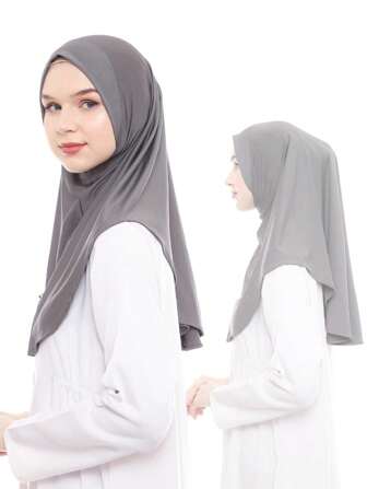 1件女士纯色针织套头帽，带帽檐，弹性全脸遮盖式头巾，可快速佩戴于连衣裙上