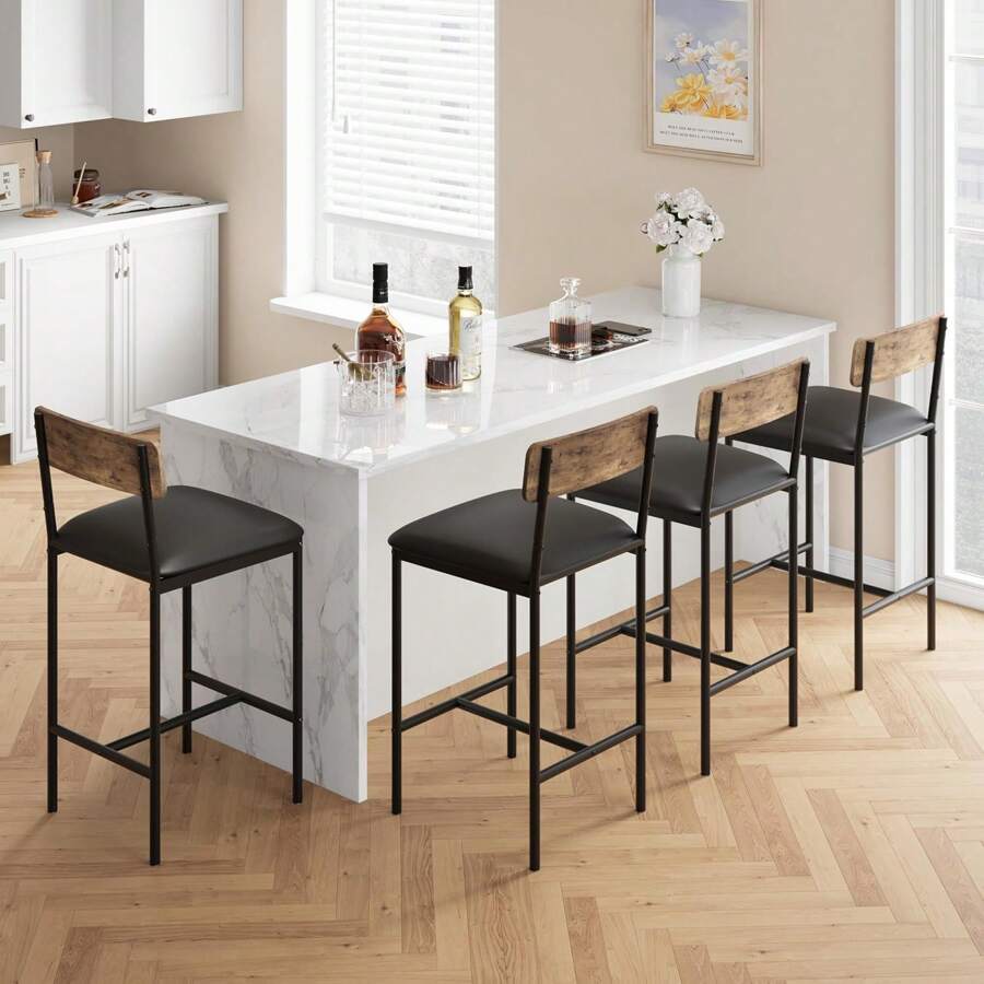 Bar Stools Set Of 2, 25.5 Inches Upholstered Kitchen Bar Stools With