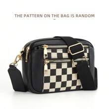 Checkered Crossbody Bags For Women, PU Cross Body Bags With Adjustable Strap, Women's Shoulder Handbags - Black - View 10