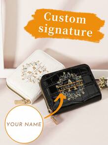 Ví ngắn họa tiết hoa cá sấu có thể tùy chỉnh, đựng thẻ đa năng, quà tặng cho ngày lễ tình nhân, ngày của mẹ, sinh nhật, ví và túi xách cho phụ nữ - màu đen - Xem 4