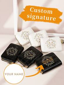 Ví ngắn họa tiết hoa cá sấu có thể tùy chỉnh, đựng thẻ đa năng, quà tặng cho ngày lễ tình nhân, ngày của mẹ, sinh nhật, ví và túi xách cho phụ nữ - màu đen - Xem 3