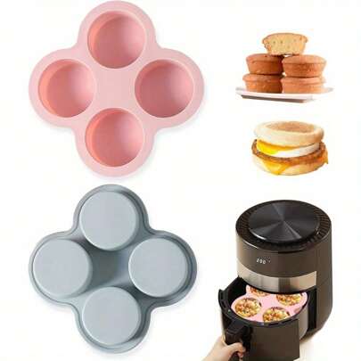 1 件可重复使用硅胶空气炸锅蛋模、不粘空气炸锅烤盘、烘焙用硅胶松饼盘、汉堡面包盘、空气炸锅配件、4 腔