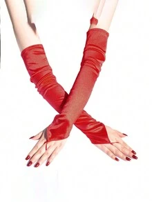 20 世纪 20 年代复古风格长款歌剧手套，带指环，缎面设计，弹性肘长派对手套，适合女士，适合主题派对、婚礼、万圣节服装，黑色 - 彩色 - 查看 12