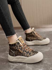 新款女士户外鞋，豹纹印花，保暖内衬，厚实柔软舒适防滑，时尚百搭 - 卡棕 - 查看 4