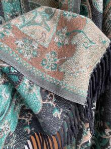 1 件女式复古佩斯利提花波西米亚风格保暖流苏围巾/披肩，秋冬旅行 - 綠色 - 查看 4