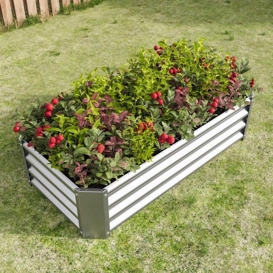 Metal Raised Garden Bed, Rectangle Raised Planter 4*2*1ft For Flowers