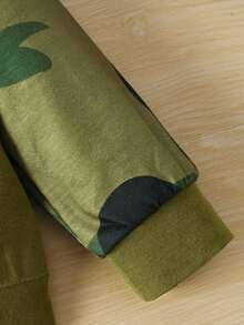 2pcs Set: Camouflage Print Letter Graphic Sweatshirt + Camo Print Letter Graphic Pants, Autumn/Winter - Army Green - View 5