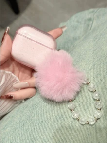 闪亮耳机盒配毛球吊饰串珠链AirPods4/1/2/3/Pro/Pro2 - 彩色 - 查看 6