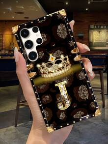 1pc Crown Letter "J" Rectangle Brand Anti-Drop Stylish Phone Case, Compatible With Apple IPhone/ Galaxy/OPPO Reno/Narzo/Vivo/TECNO - Multicolor - View 10