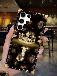 1pc Crown Letter "J" Rectangle Brand Anti-Drop Stylish Phone Case, Compatible With Apple IPhone/ Galaxy/OPPO Reno/Narzo/Vivo/TECNO - Multicolor - View 7