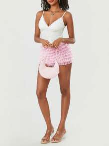 Women's Summer Ruffled Frilly Shorts, Multi-Layer Mesh Short Pants Sweet Cute Bloomers - Pink - View 7