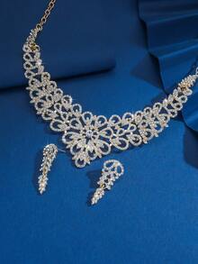 3 件水钻装饰多色花朵和叶子设计首饰套装，适合婚礼、派对和日常佩戴 - 彩色 - 查看 5