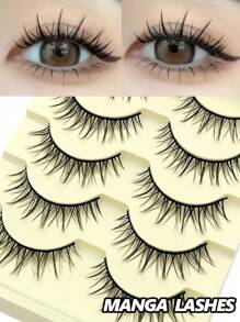 Asiteo 5 Pairs Of Luxurious Manga Lashes - Wispy Soft And Natural Look False Eyelashes ,Long-Lasting Beauty For Fashion-Forward Makeup Obsessives - Reusable For Multiple Glamorous Looks Makeup - 尖尾漫畫款 - 查看 1