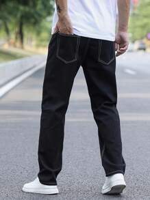 Men's Fashionable Casual Outdoor Activities Streetwear Comfortable Black Denim Jeans, All-Season