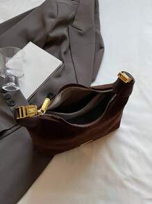 Casual Retro Suede Feel Underarm Bag With Chain Strap, Lightweight And Convenient For Commuting, Autumn, Newest Fashionable Suede Bag For Women - Coffee Brown - View 9