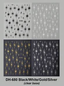 闪亮星星美甲贴纸金色银色黑白星光滑块 Y2K 金属镀铬自粘贴花 DIY 美甲装饰 - 彩色 - 查看 8
