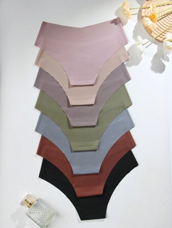 7 件无缝纯色全覆盖三角裤，性感舒适透气弹力内衣，女士内衣套装