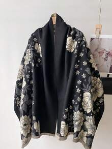 FADZOYLE 1 chiếc khăn choàng họa tiết hoa cho nam và nữ, khăn choàng và khăn quấn mùa thu đông ấm áp bằng vải cashmere, khăn choàng lớn mềm mại, chống gió, có điều hòa, dùng hàng ngày cho váy cưới buổi tối - khăn quàng cổ - Xem 3