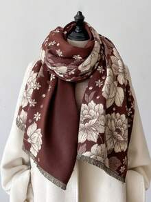 FADZOYLE 1 chiếc khăn choàng họa tiết hoa cho nam và nữ, khăn choàng và khăn quấn mùa thu đông ấm áp bằng vải cashmere, khăn choàng lớn mềm mại, chống gió, có điều hòa, dùng hàng ngày cho váy cưới buổi tối - khăn quàng cổ - Xem 9