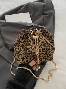 1 件复古圆筒女士手提包，日常使用（带毛绒装饰），时尚豹纹印花女士钱包豹纹回归 - 彩色 - 查看 8