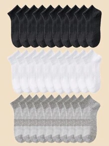 10 双女士百搭舒适黑白灰色纯色按摩底运动袜 - 彩色 - 查看 7