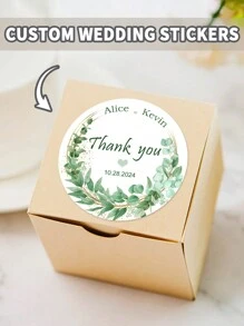 个性化圆形标签贴纸定制姓名日期感谢贴纸适用于新娘送礼会派对礼物 - 彩色 - 查看 1