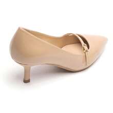 Damen Spitzschuh High Heel Schuhe mit dekorativem Riemen und goldenem Schnallenverschluss - Khaki - Übersicht 4