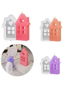 1pc跨境多尺寸烟囱心形房子硅胶蜡烛模具DIY 3D房屋装饰香薰石硅胶模具 - 白色 - 查看 4