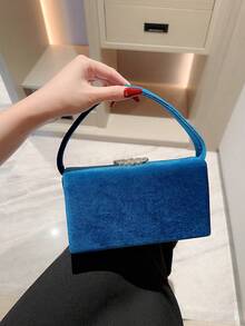 Túi cầm tay nhung đính đá sang trọng thời trang thu đông cho nữ, túi xách dự tiệc trang trọng cao cấp - Màu xanh lam - Xem 3