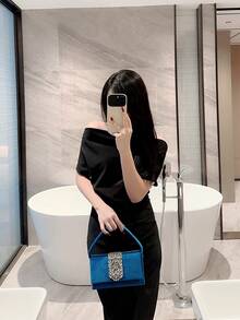 Túi cầm tay nhung đính đá sang trọng thời trang thu đông cho nữ, túi xách dự tiệc trang trọng cao cấp - Màu xanh lam - Xem 8