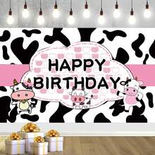 1 pieza Fondo de fotografía con diseño de vaca de dibujos animados para granja, tela de poliéster con manchas de vaca, pancarta para fiesta de 59.1*39.4/82.7*59.1/90.6*70.9 pulgadas, fondo para fotografía de recién nacidos, interior y exterior, Día de San Valentín - Multicolor - Ver 2