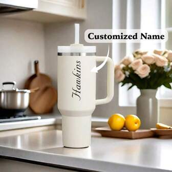 1個 カスタマイズ可能な40オンス ステンレス鋼 断熱タンブラー ハンドル&ストロー付き - 何時間も飲み物を温/冷たく保つ、丈夫、滑りにくい、お手入れ簡単 - 女性/男性への特別な誕生日プレゼント