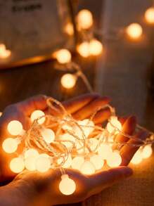 1串8种灯光模式USB供电家居装饰LED球形灯串,室内房间装饰灯,卧室墙面装饰LED灯串,适用于婚礼装饰、生日派对装饰、露营帐篷装饰、户外装饰灯、花园装饰、庭院装饰球形灯串 - 白色 - 查看 8