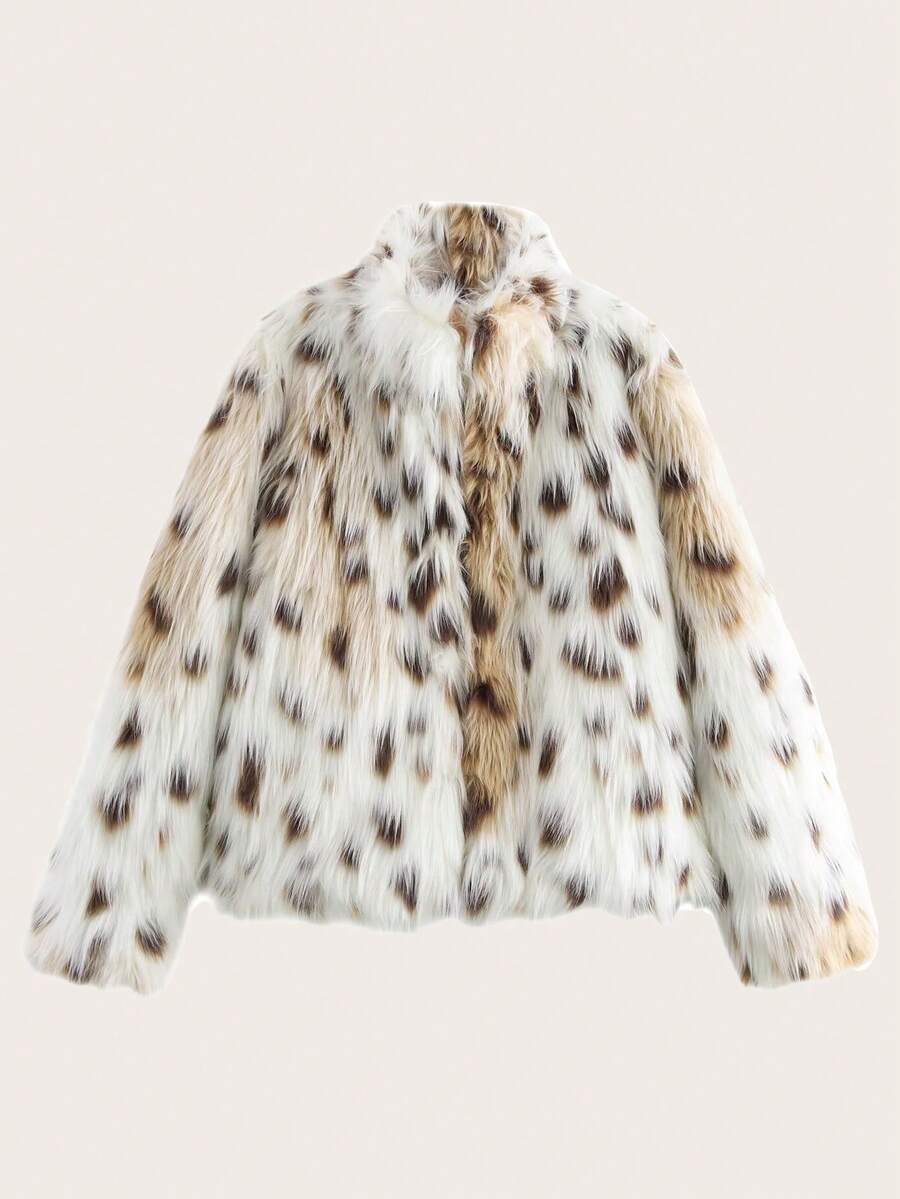 女士长袖蓬松休闲夹克，简约设计，适合日常穿着 - 彩色 - 查看 1