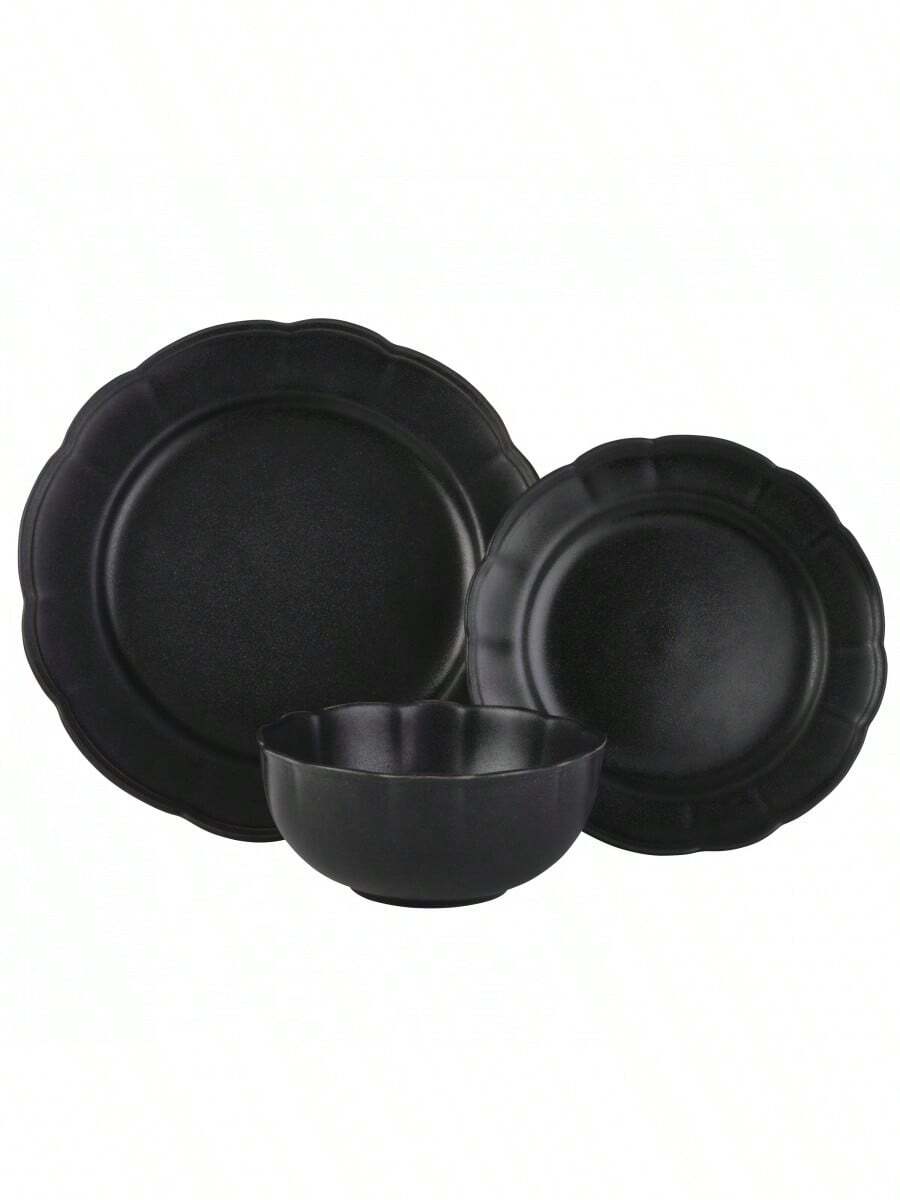 Scallop Stoneware Dinnerware 12 Piece Set Black By Drew Barrymore