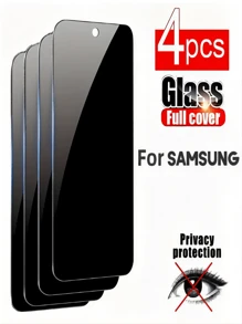 Bộ 4 miếng dán màn hình kính cường lực - Bề mặt bóng, Bảo vệ toàn diện quyền riêng tư, Dễ dàng lắp đặt, Chống vân tay, Chống trầy xước, Tương thích với GalaxyA54 5G / A55 5G / A70 / A71 / A72 / A73 5G / A10 / A10S / A03 / A03S / A04 / A04e / A04s / A13 5G / A24 4G / A34 / A14 5G / A23 / A52 / A51 / A53 5G - màu đen - Xem 2