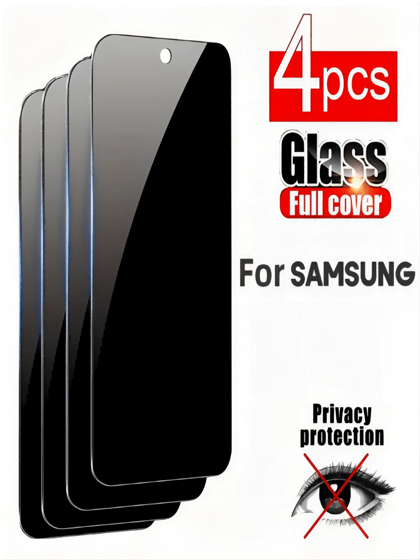 Bộ 4 miếng dán màn hình kính cường lực - Bề mặt bóng, Bảo vệ toàn diện quyền riêng tư, Dễ dàng lắp đặt, Chống vân tay, Chống trầy xước, Tương thích với GalaxyA54 5G / A55 5G / A70 / A71 / A72 / A73 5G / A10 / A10S / A03 / A03S / A04 / A04e / A04s / A13 5G / A24 4G / A34 / A14 5G / A23 / A52 / A51 / A53 5G