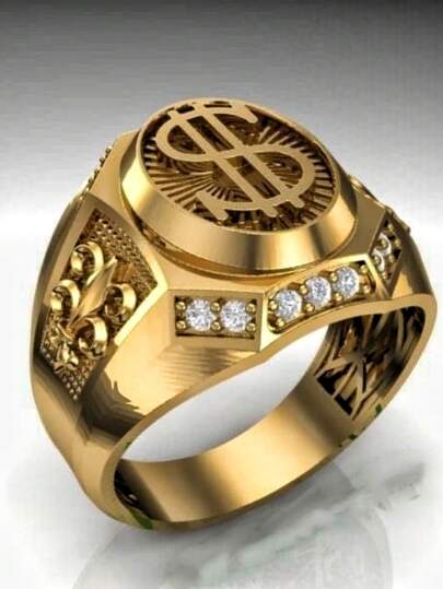 1 件男士嘻哈风格美元符号戒指，镶嵌方晶锆石，适合派对和休闲穿着