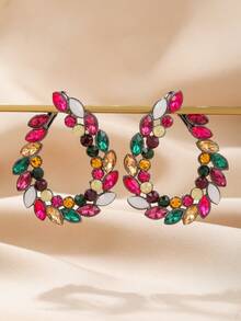 1 Cặp bông tai hình giọt nước bằng đá Rhinestone rỗng thời trang và quý phái, đồ trang trí đầy màu sắc và thanh lịch, quà tặng thích hợp cho phụ nữ - Nhiều màu - Xem 3